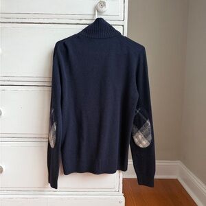 Burberry 100% Merino Wool Quarter Zip Elbow Pad Pullover Sweater